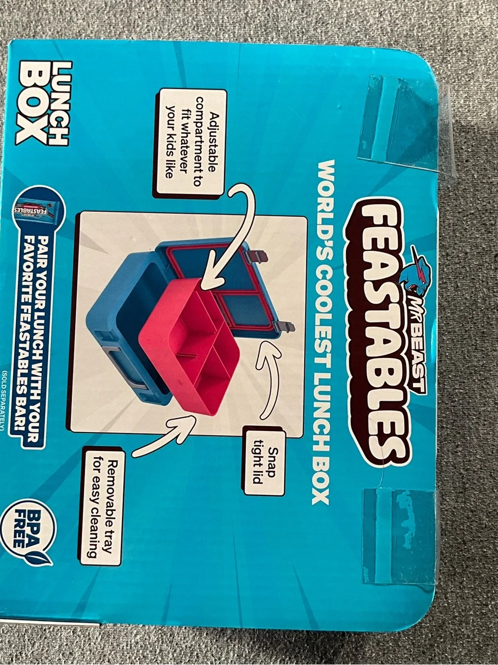 New MrBeast Feastables World's Coolest Blue Lunch Box BPA-Free NIB